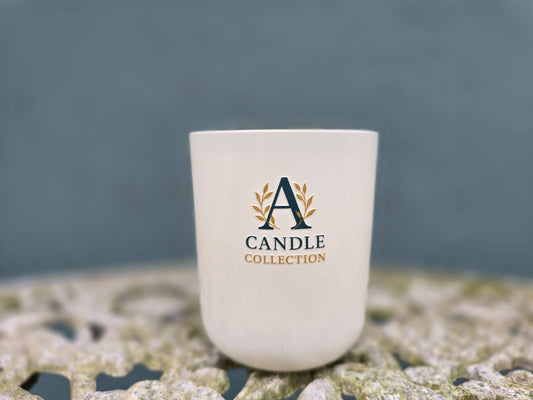 White A Candle Collection candle, Opulent Foyer scent, front view