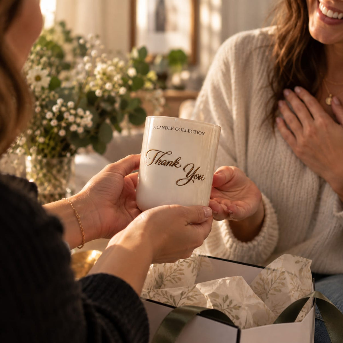 Thank You 185g gift candle by A Candle Collection presented as a candle gift