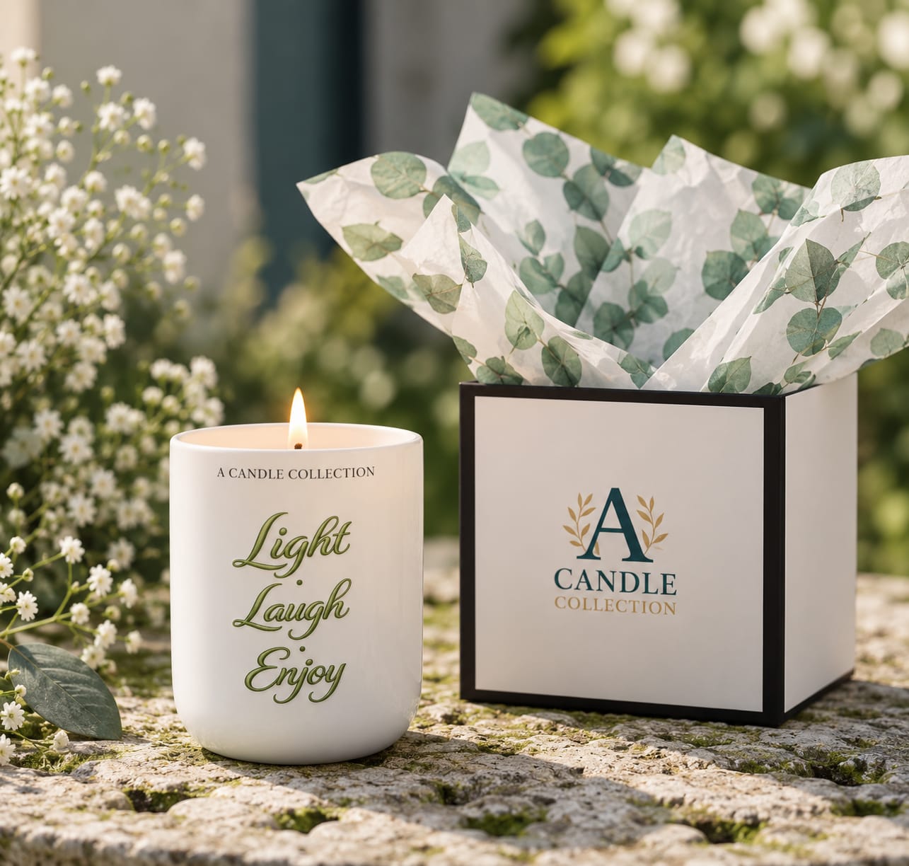 Light · Laugh · Enjoy Gift Candle